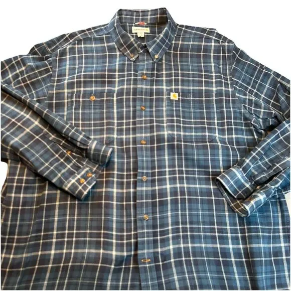 Carhartt Mens Relaxed Fit Blue Plaid Mens Button Flannel Down Sz 3XL - Picture 1 of 7